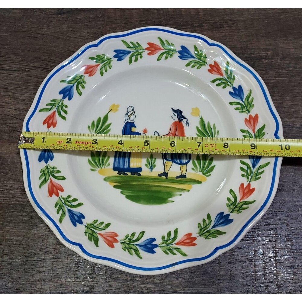 Plate France 10" Quimper Decorative Scallop Edge Hand Painted French Country - Picture 4 of 8